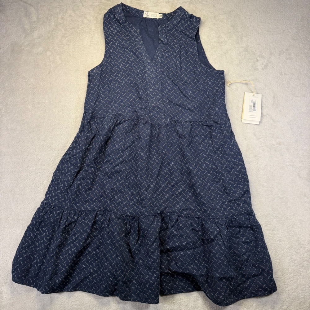 Carve Designs Nellie Linen Dress Navy Disco Sleeveless Tiered Mini DRBL70-527-SM